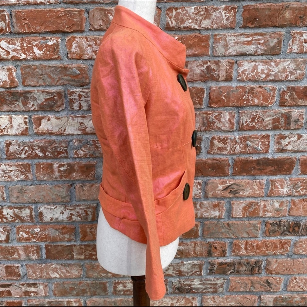 Tracy Reese (Neiman Marcus) NWT orange linen blend coat with pink sheen / 8 - Picture 5 of 9
